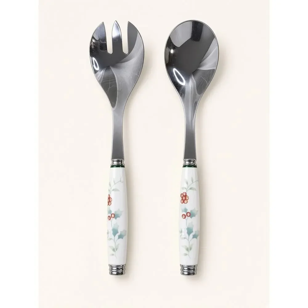 Pfaltzgraff Winterberry Holly Berry Ceramic Handle Stainless Serving Set 6pc